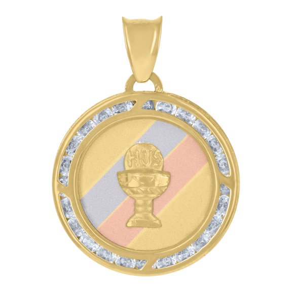 10kt Tri-Color Gold Unisex Cubic-Zirconia Holy Communion Ceremony Religious Charm Pendant