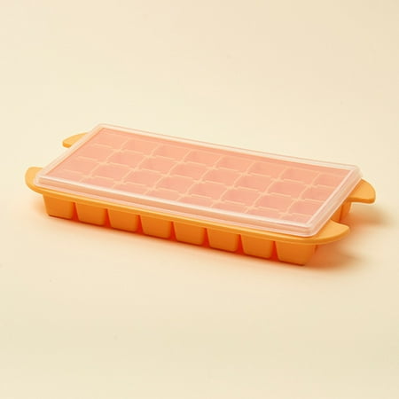 

VeliToy Creatives DIY Silicone Ice Tray Mold with Cover Thicken Food Grade Fridge Ice Box Convenient Kitchen Tools(Orange 32 Ice Tray)