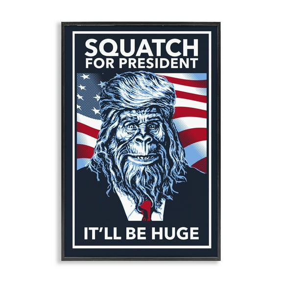 Stupell Industries Funny Mythical President Novelty Painting Black Framed Art Print Wall Art, 12 x 18