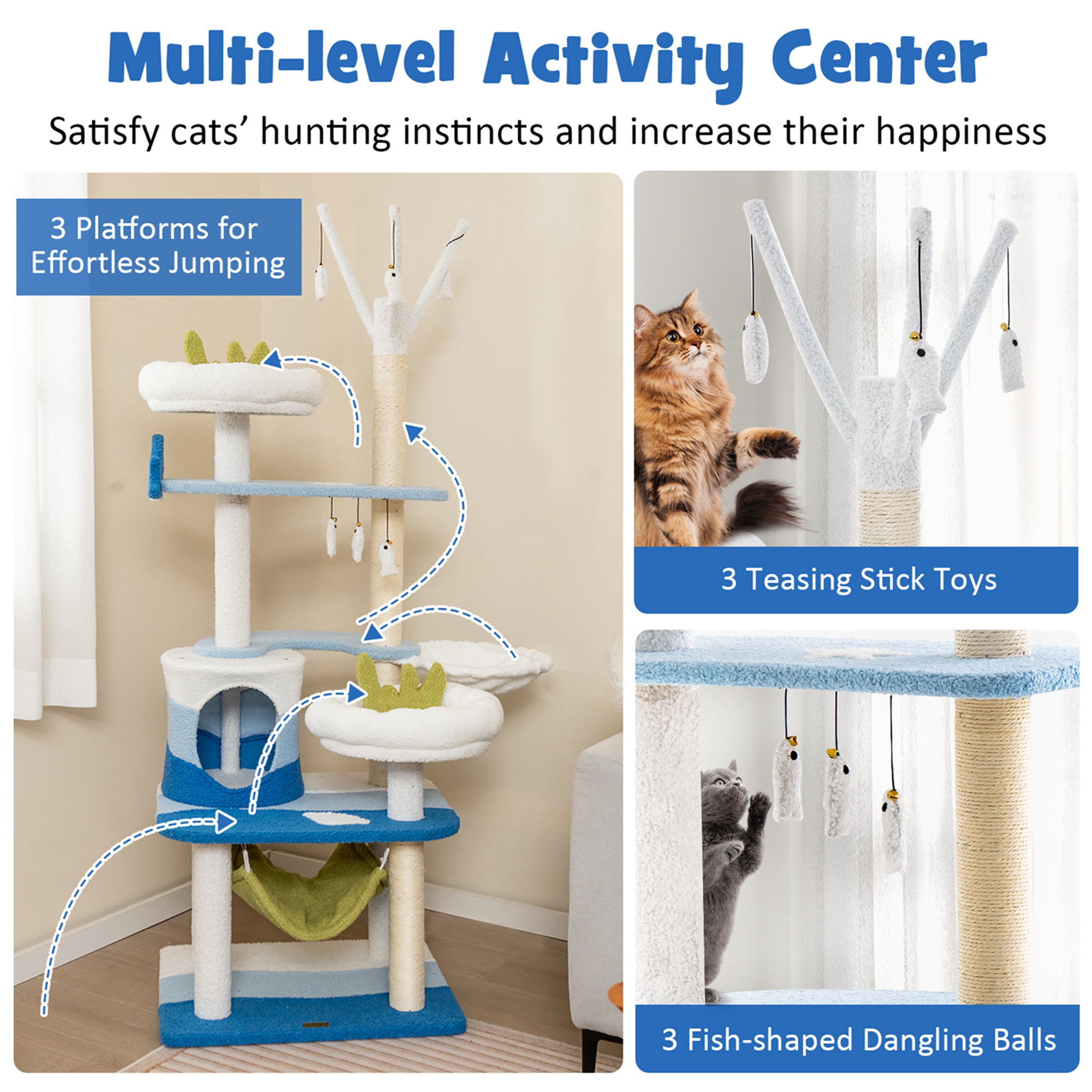 Costway Petsite Ocean-themed Cat Tree with Sisal Covered Scratching Posts Condo Perch Indoor Tower