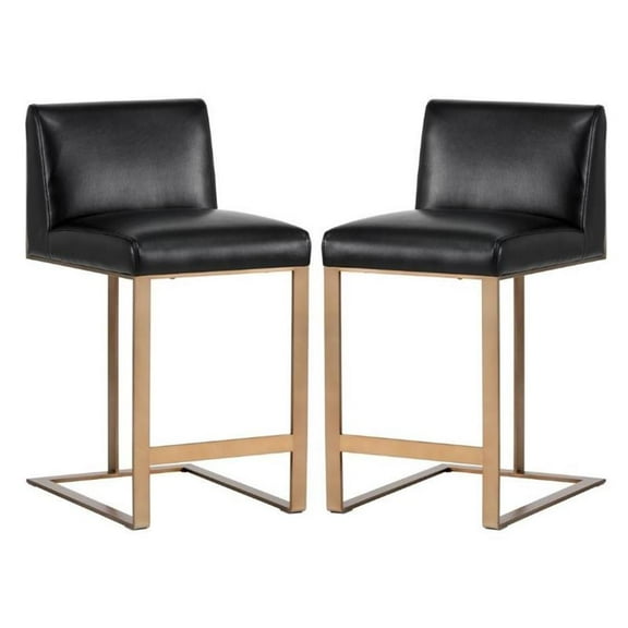 Home Square Dean 26" Modern Counter Stool in Black/Antique Brass - Set of 2
