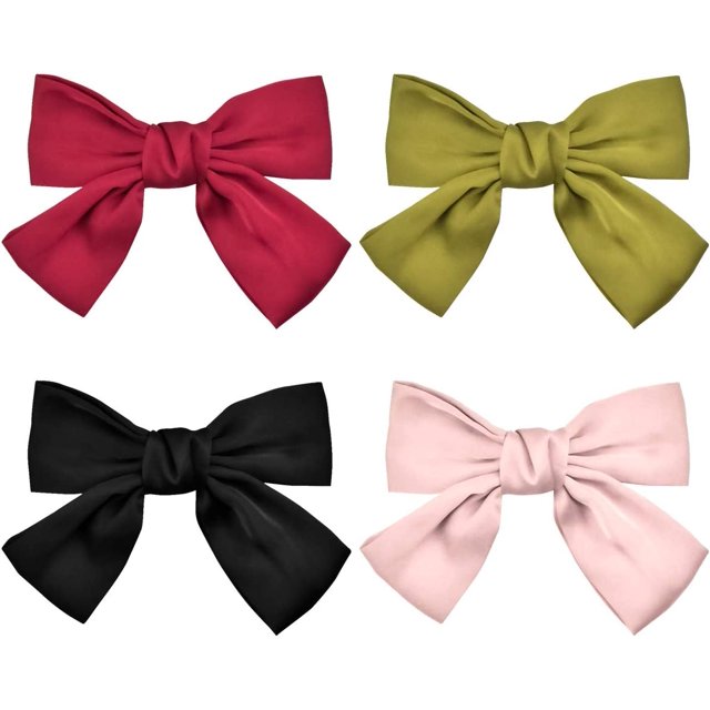 Pinzas para Lazos para el Cabello Grandes, 4 Piezas Pinzas para Lazos para el Cabello, Lazos para el Cabello Grandes, Pasadores con Lazo de Satén para Mujeres, Accesorio para el Cabello para niñas Rojo, Negro, Rosa, Verde, 20 cm Rojo Verde MX-0132817FYD