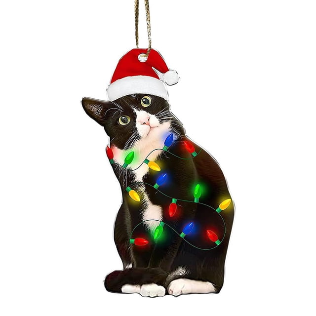 CAIROYAR Encantador adorno navideño negro acrílico 2D para colgar en el árbol, espejo de coche, suministros para fiestas, regalo de Navidad, llavero para niños