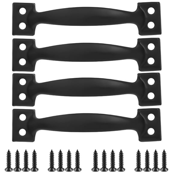 4 Pcs Garage Door Handles, 6 Inch Black Iron Handles, Ergonomic Door Handles with Pre-Drilled Holes for Easy Installation, Ideal for Storm and Garage Doors