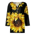 thumbnail image 5 of Women's Casual Sunflower Print Henley Shirt 3/4 Sleeve V Neck Button Down Blouse Loose Fit Tops for Spring Summer, 5 of 5