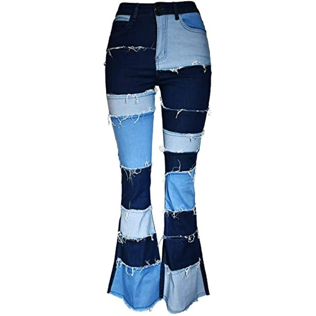 ZECATL Jeans Évasés pour Femmes, Ourlet Brut, Pantalon en Denim