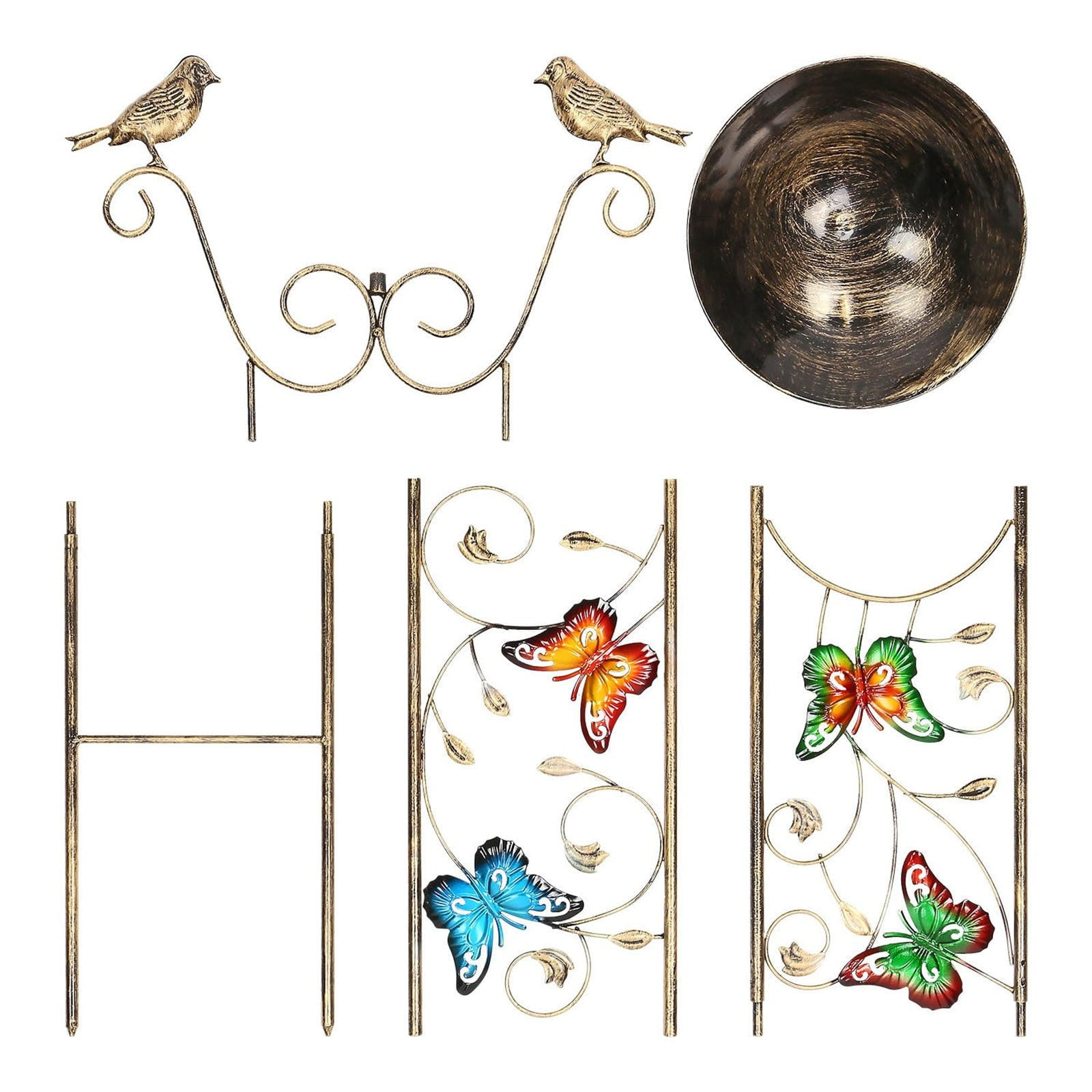 MOQIN Bird Bath with Garden Trellis for Climbing Plants Outdoor, with Decorative Free Standing Detachable Bird Feeder Bowl Bird Baths for Outdoors Metal Antique