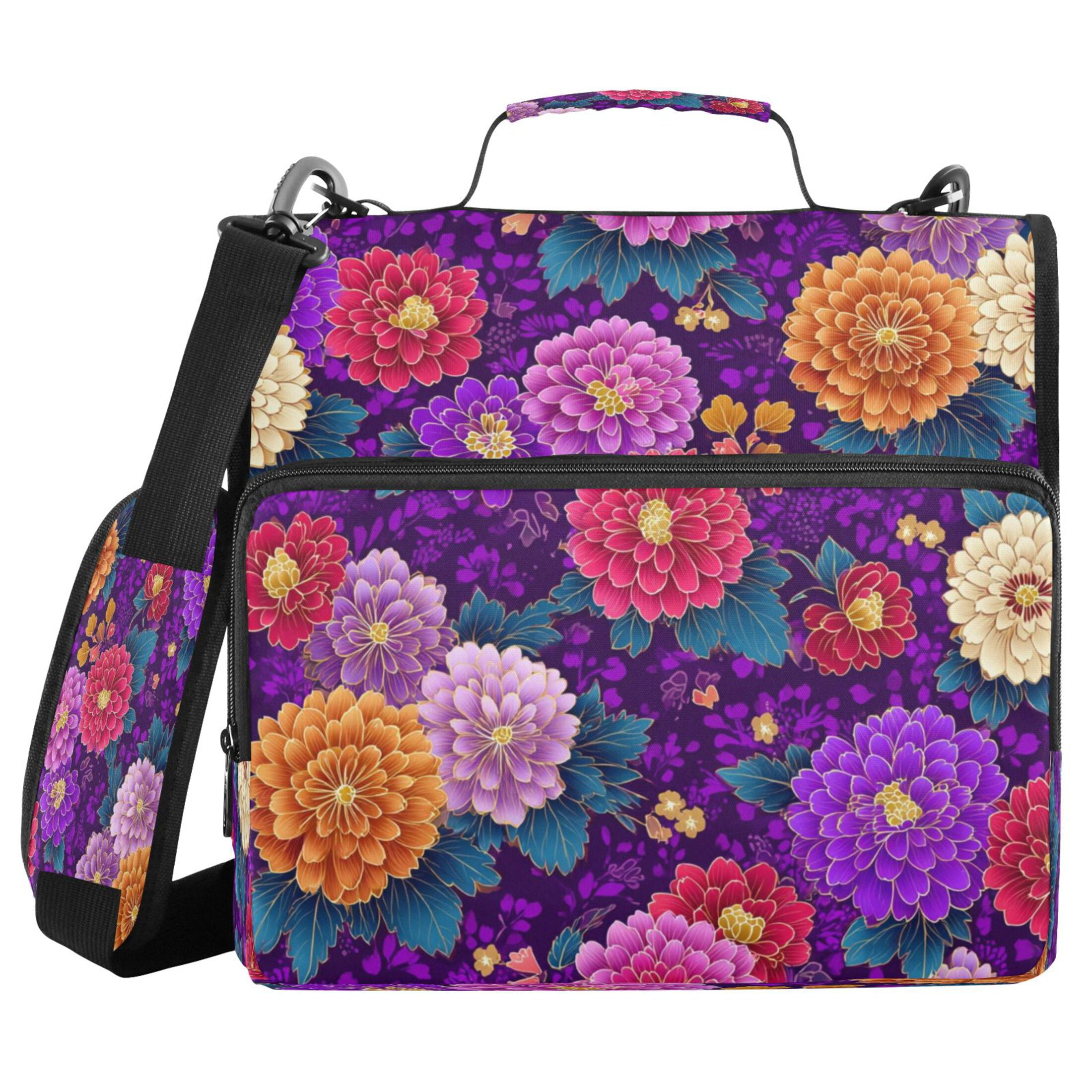 Circular Folder Package 13.6*3.5*12.4 Inches ,Binder Bag，Binder Organizer，Zipper Binder，3 Ring Binder ,Suitable for Work or School Teacup Japanese Flowers