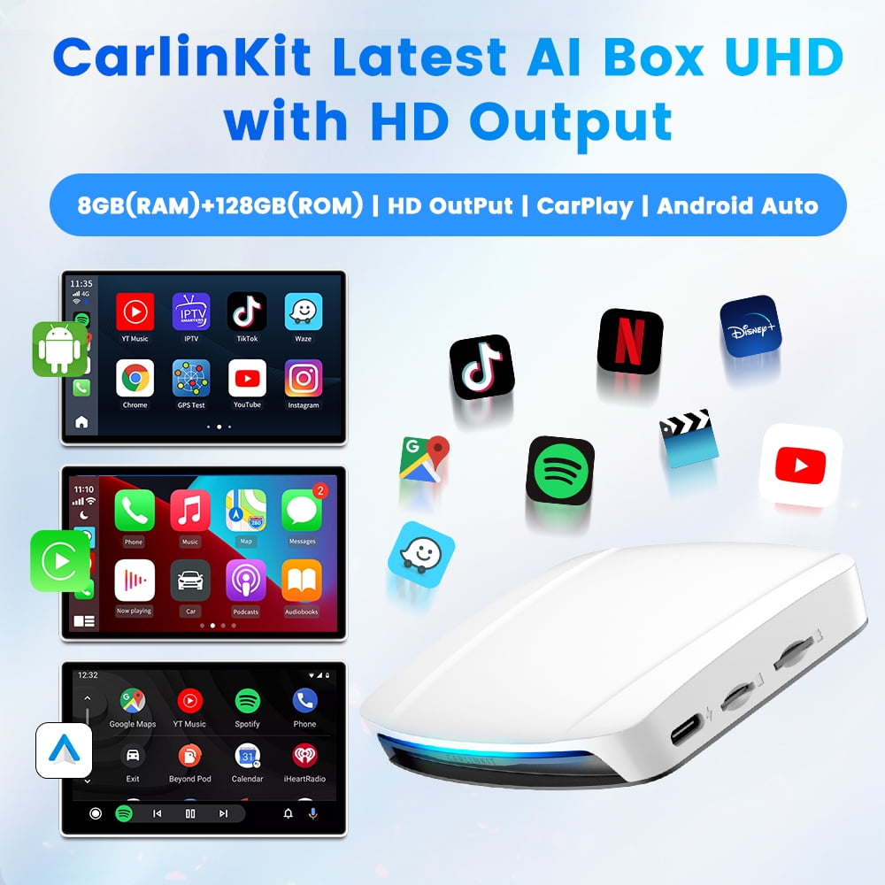 CarlinKit Tbox UHD, 4-in-1 Android 13 CarPlay AI TV Box, Wireless