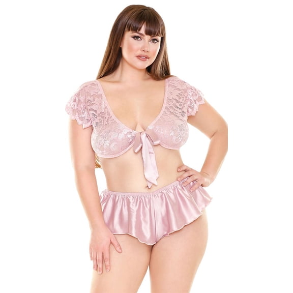 Novah Tie Front Top And Tap Pant Blush Pink 3x/4x