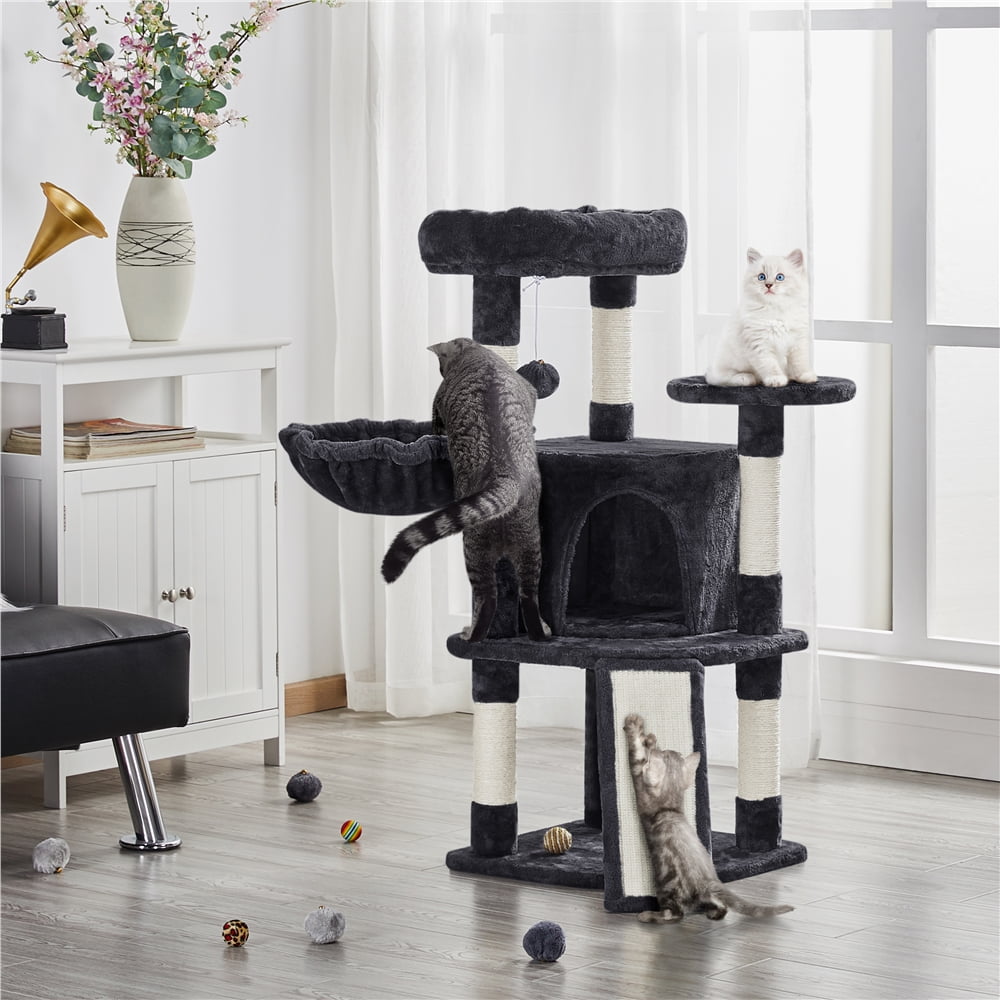 Alden Design 42"H Multilevel Cat Tree Tower with Condo and Perches, Black