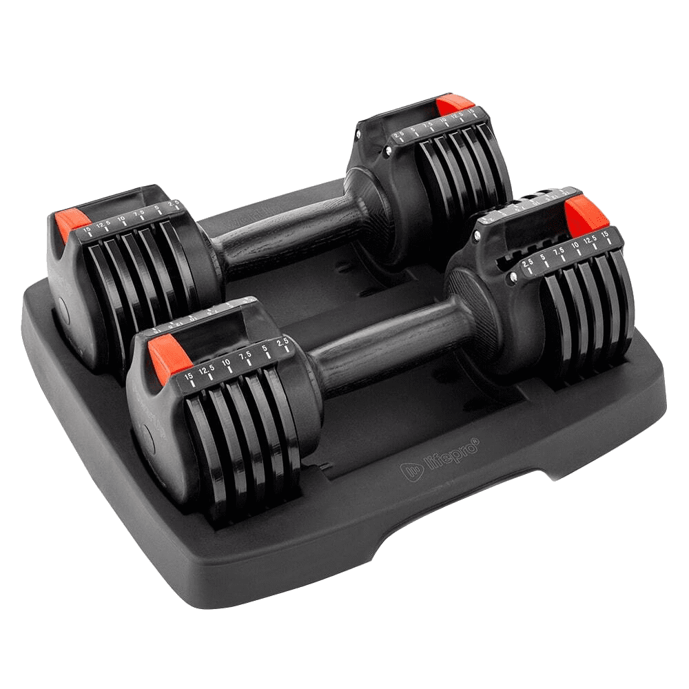 GRIT Elite 2.5-12.5 LB Adjustable Dumbbells Pair of 2 Dial Weights with Tray 