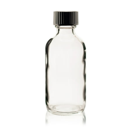 - 2 oz CLEAR Boston Round Glass Bottle - w/ Poly Seal Cone Cap - pack of 6