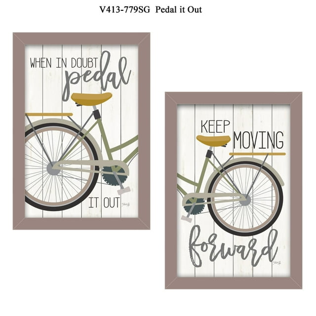 TrendyDecor4U V413-779SG "Pedal it Out" 2-Piece Vignette by Marla Rae, Taupe Frame