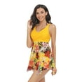 thumbnail image 4 of SWSMCLT Women's 2 Piece Bathing Suit Hawaiian Cross Swimming Mesh Swimwear V Neck Mid Rise Modest Swim Suit Yellow Large, 4 of 4