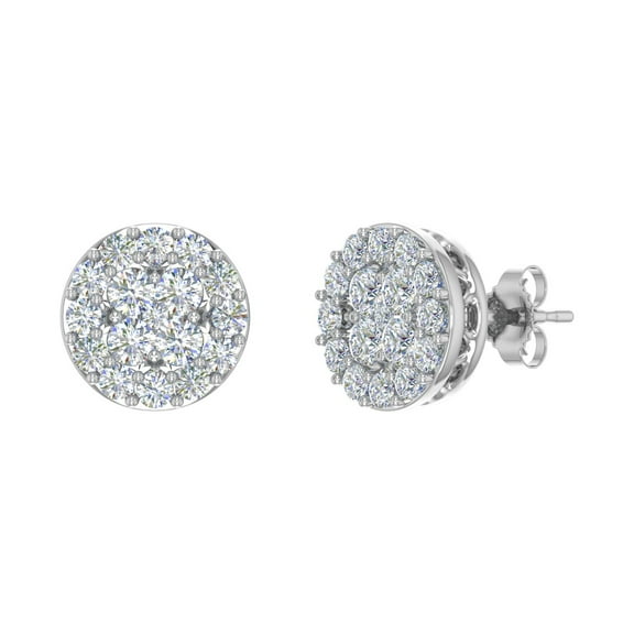 1 Carat (ctw) Cluster Diamond Stud Earrings in 14K White Gold (SI1-SI2 Clarity)