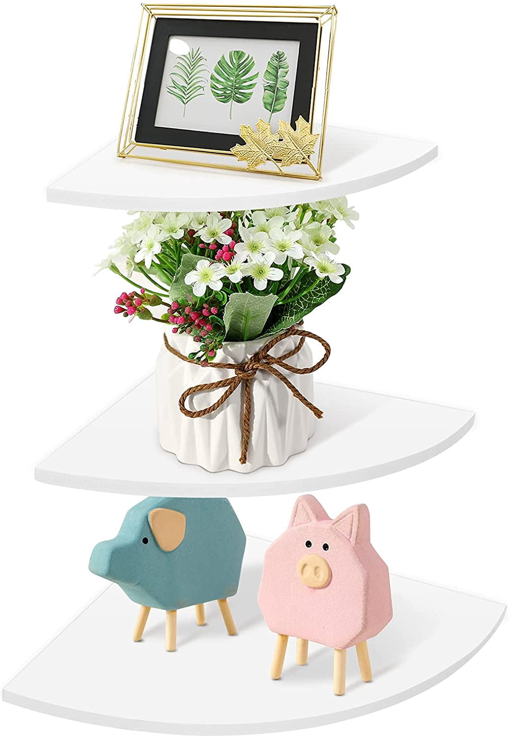 3 Pcs Floating Shelves Wall Mounted Shelf, Lovely Modern White, PVC Shelves Set