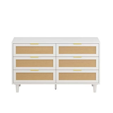 Rattan Storage Cabinet with 6 Drawers for Bedroom, Living Room, White
