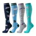 thumbnail image 4 of 4 Pairs Breathable Knee High Copper Sports Compression Socks | Comfortable for Women Pregnancy & Men, Best Gift for Adult Athletic Running Hiking Cycling, Polyester, Elastane, Cartoon Pattern, 4 of 13