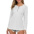 thumbnail image 3 of Coloody Tuniques en Tricot Gaufré pour Femmes, Coupe Ample, Manches Longues, Boutonnées, Col en V, Henley, 3 of 4