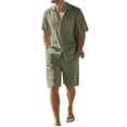 thumbnail image 2 of Men'S 2 Pieces Shirt Set Short Sleeve Button Down Casual Hippie Holiday Beach T-Shirts Shorts Outfits Green L, 2 of 8