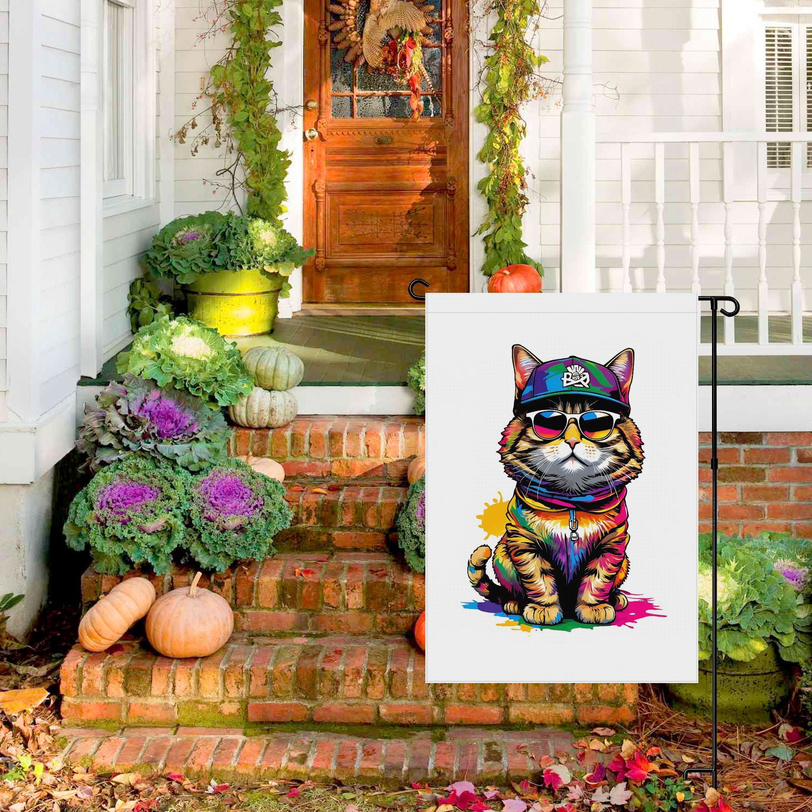 Cat Decoration Yard Flags for Yard Garden Farmhouse Front Door Deco Washable Kitten Cartoon Style Garden Flags for Outdoor Fluffy Cat Cute Cat Durable Garden Flag for Outdoor 28x40in