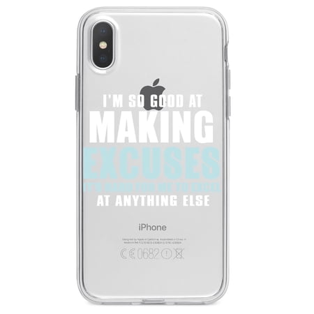 DistinctInk Clear Shockproof Hybrid Case for iPhone X / XS (5.8" Screen) - TPU Bumper Acrylic Back Tempered Glass Screen Protector - I'm So Good at Making Excuses