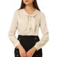 thumbnail image 1 of Camisa de satén de manga larga con cuello chal y botón, lazo retro de INSPIRE CHIC para mujer, color albaricoque, talla XS, 1 of 6