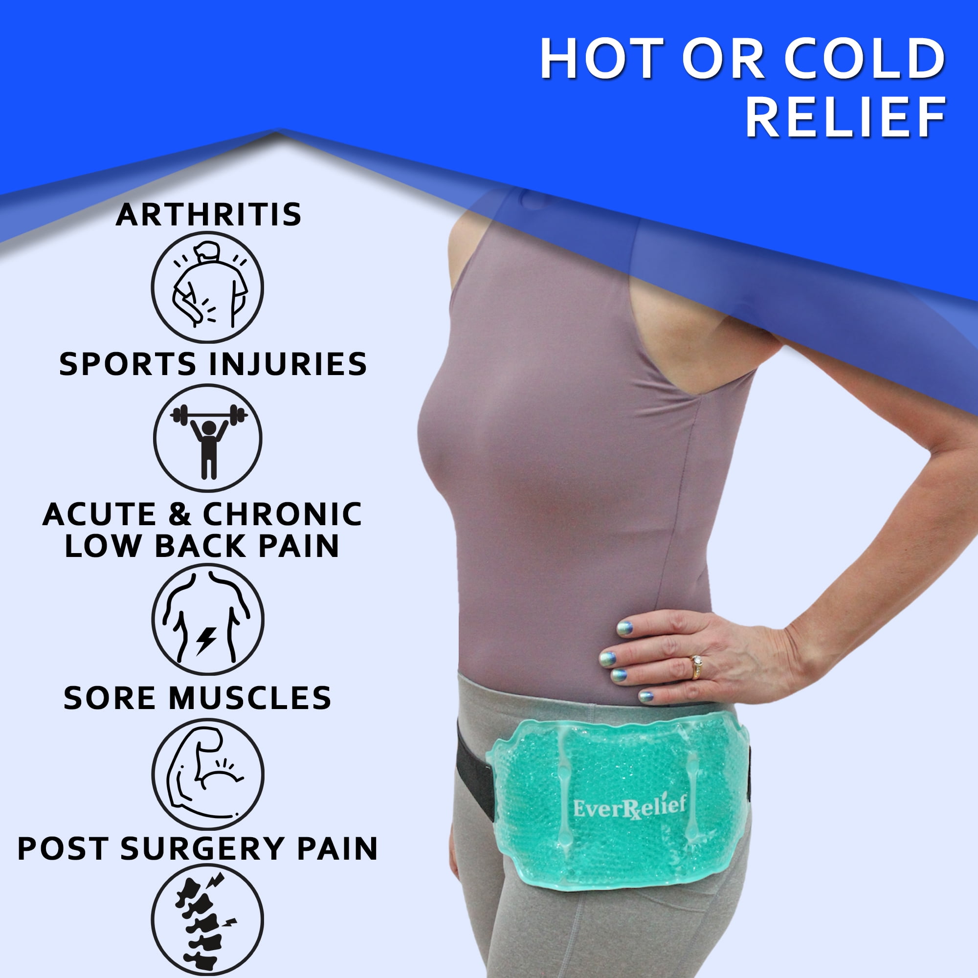 EverRelief Hot or Cold Gel Bead Therapy Wrap for Back Pain Relief (Large)