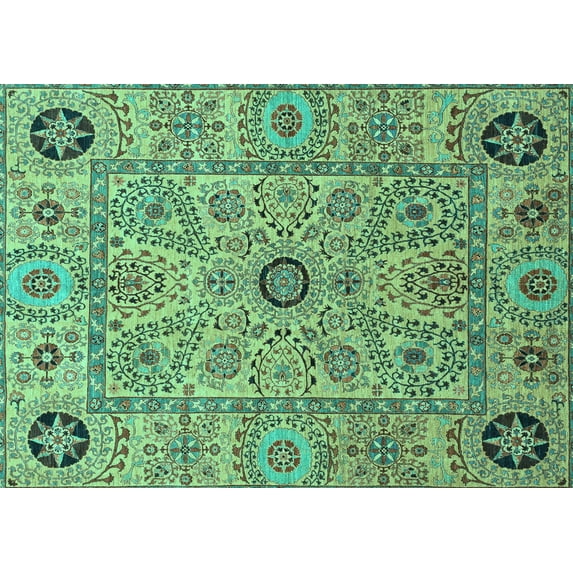 Ahgly Company Machine Washable Indoor Rectangle Abstract Turquoise Blue Modern Area Rugs, 7' x 10'