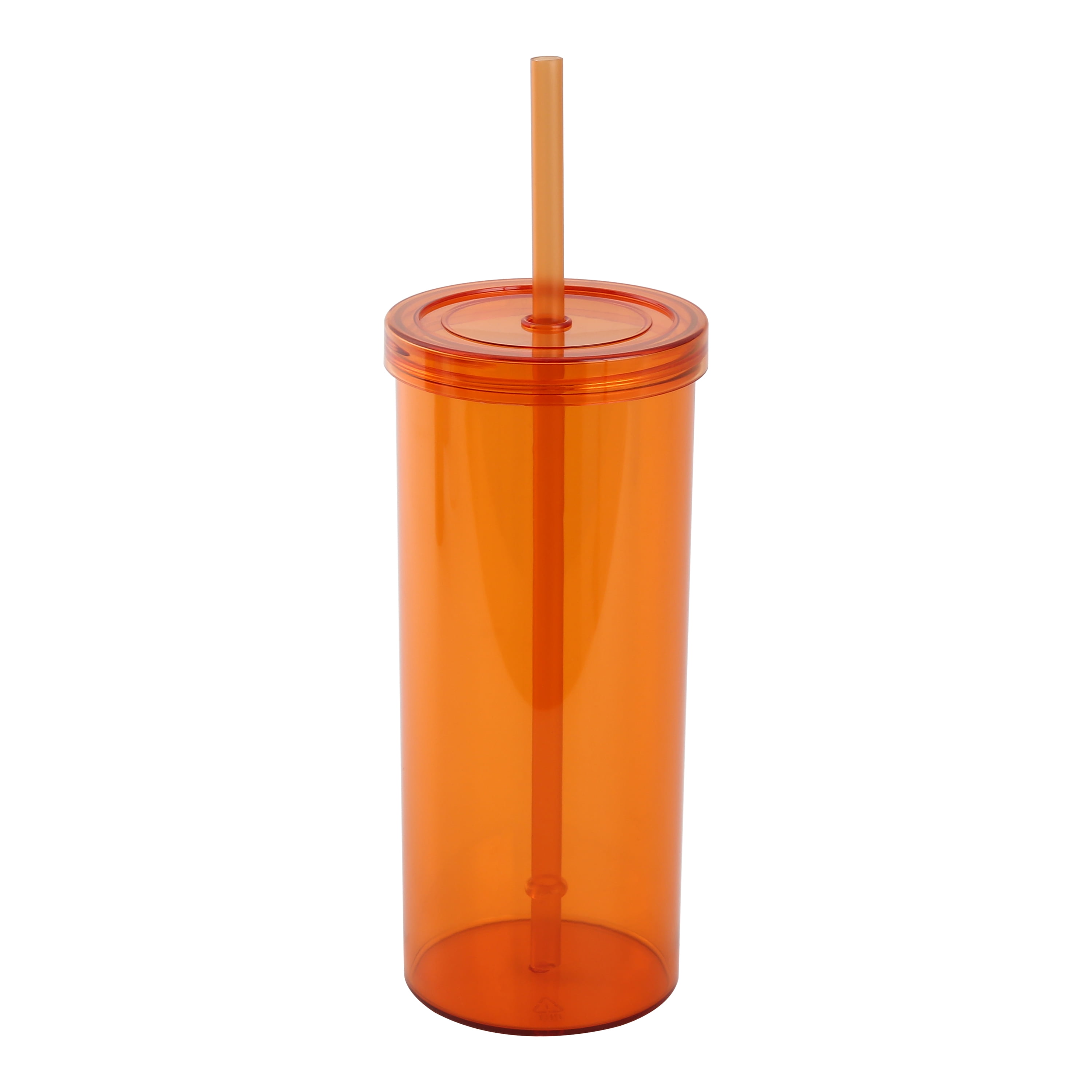 Mainstays Plastic 20oz Orange Tumbler with Screw Top Lid and Straw