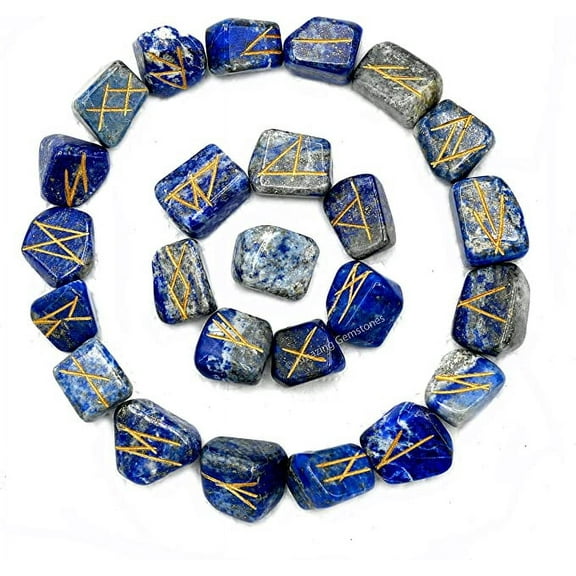 Lapis Lazuli Crystal Runes Stone Set Elder Futhark