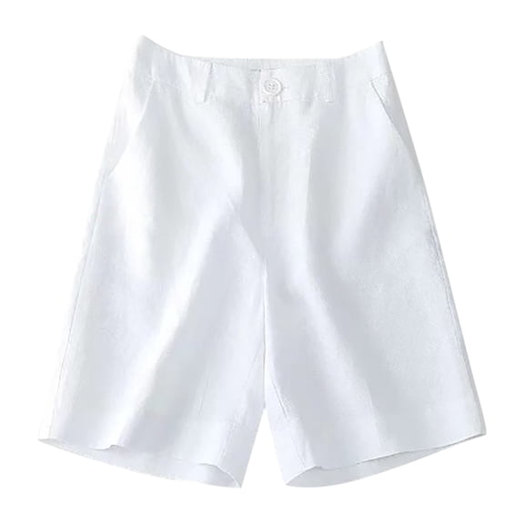 xingwang Clearance Plus Size Shorts for Women High Waisted,Elastic Breathable Loose And Linen Half Length Pants Pant Womens Shorts With Pocket White XL