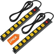 2 Pack 8 Outlet Long Power Strip, 2100J Surge Protector Heavy Duty 6FT Cord Wide Spaced and Wall Mount Metal Power strip for Home Office Garage Workshop