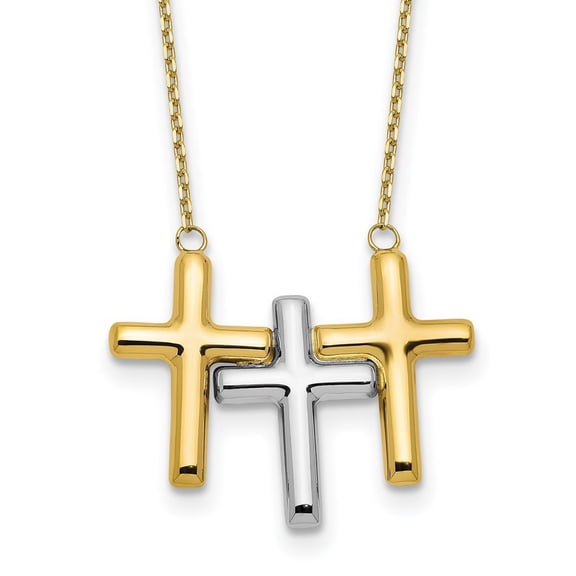 10k Two-tone Gold Polished 3-cross Necklace 18 Inch 24.75mm Wide Pendant Necklace for Women