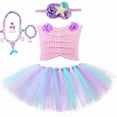thumbnail image 4 of Disfraz de sirena para niñas, regalos de cumpleaños, conjuntos de falda tutú de princesa sirena para niñas pequeñas, tops + falda de tul, conjunto de ropa para niñas, 4 of 5