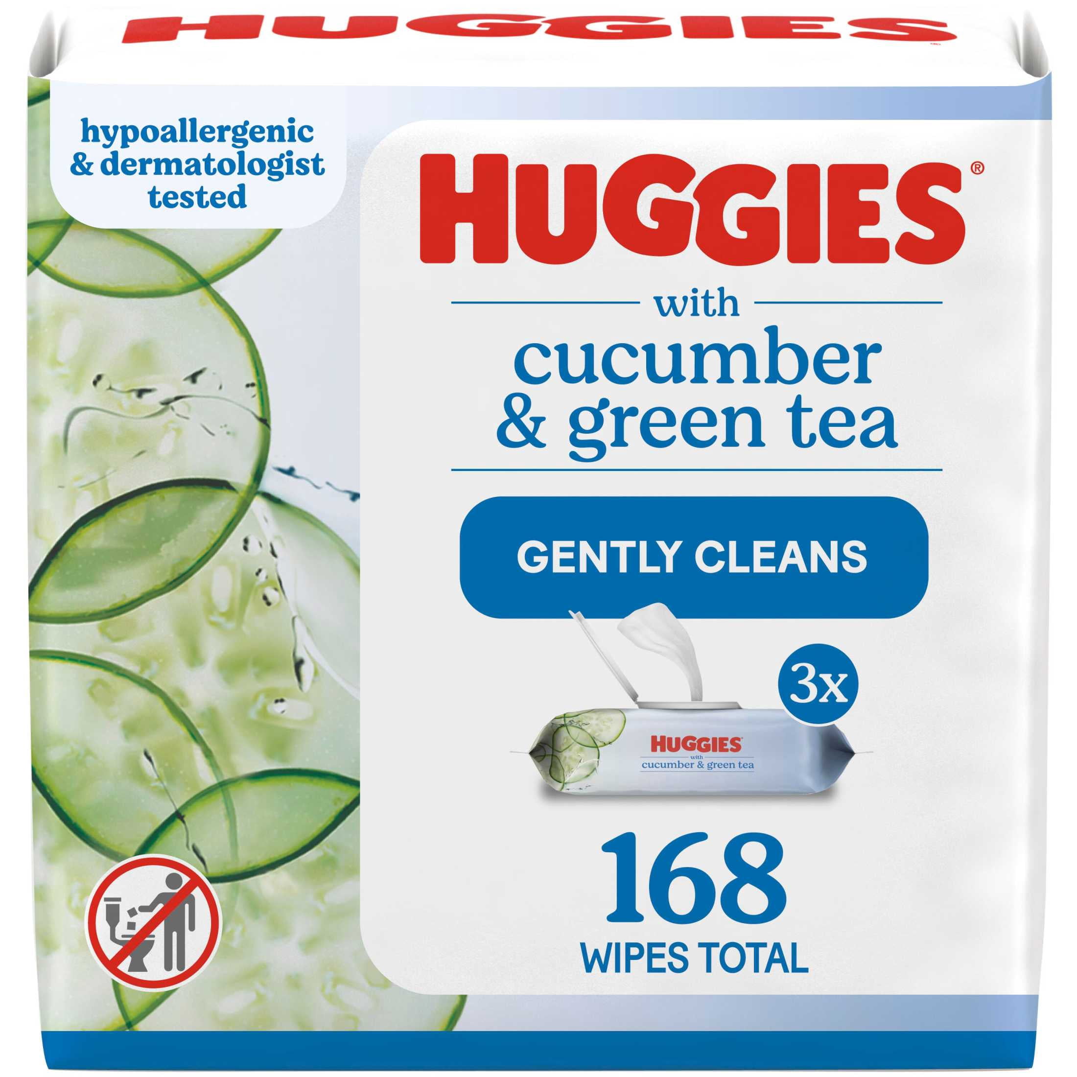 (3 pack) Huggies Scented Wipes with Cucumber & Green Tea, 3 Flip-Top Packs, 168 Total Count