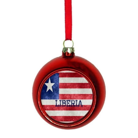 Flag Liberia Liberian Grunge Flag Bauble Christmas Ornaments Red