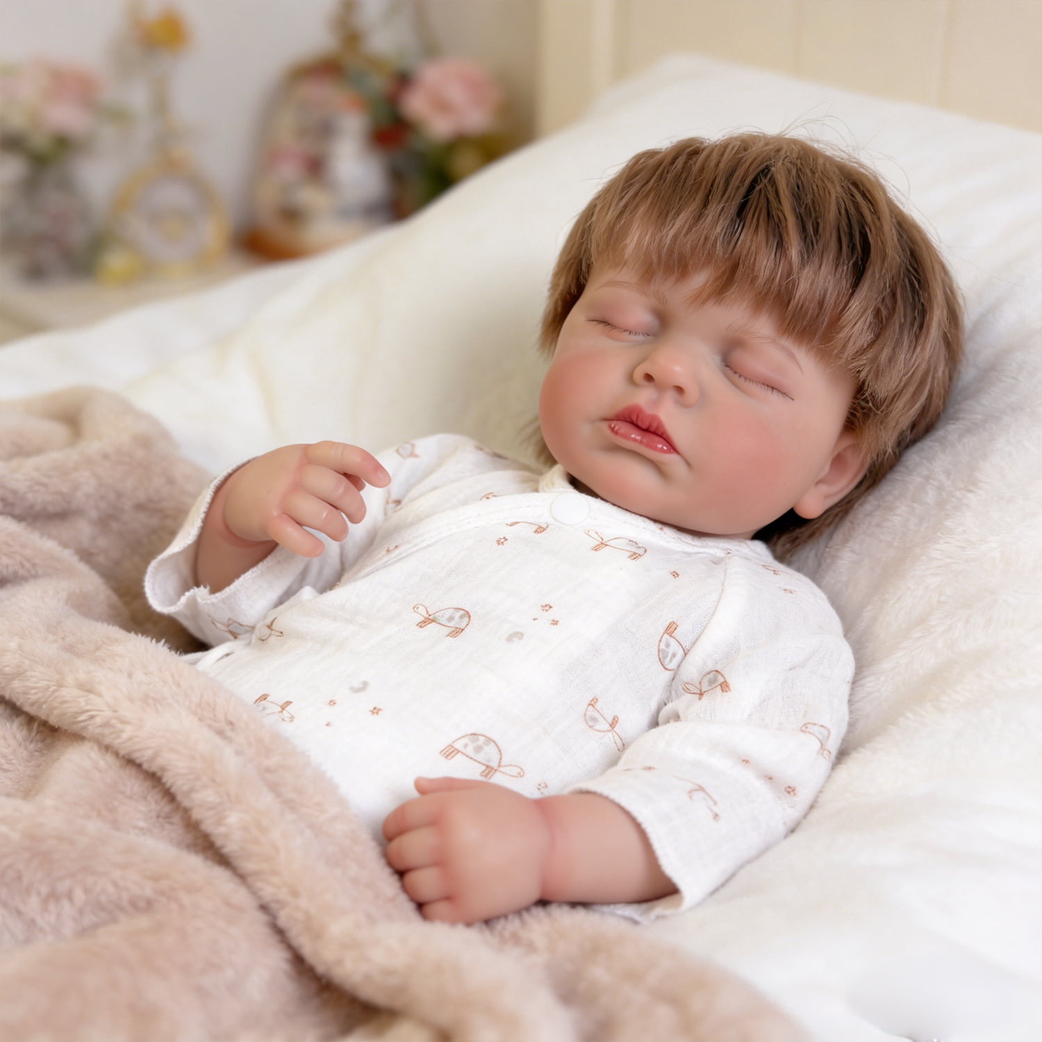 iCradle Realistic Newborn Baby Dolls Girl  Adorable Real Looking Reborn Baby Dolls 19 Inch 46cm Cuddly Asleep Lifelike Reborn Baby Doll Soft Cloth Body Rooted Hair Toys or Gifts for Kids Ages 3+