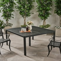 CoSoTower Outdoor Modern Aluminum Dining Table with Woven Accents, Antique Matte Black