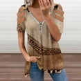 thumbnail image 2 of Shoe High Heels Leopard Print Womens Summer V Neck Zipper Top Short Sleeve T Shirt Off Shoulder Top Casual Classy Loose Shirts, 2 of 7