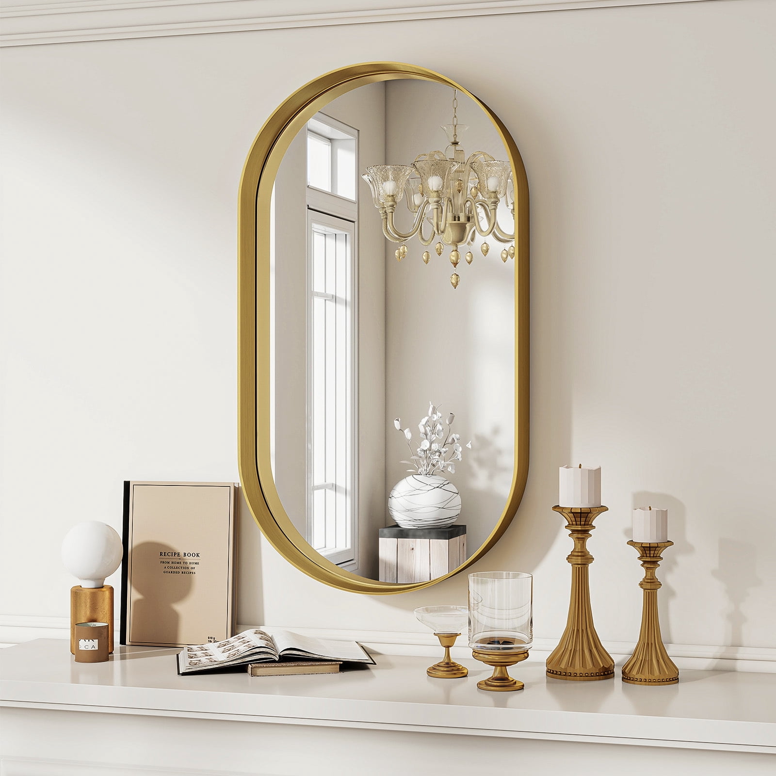 Anyrose 36" x 20" Oval Bathroom Mirror Wall Mirror Deep Frame, Gold