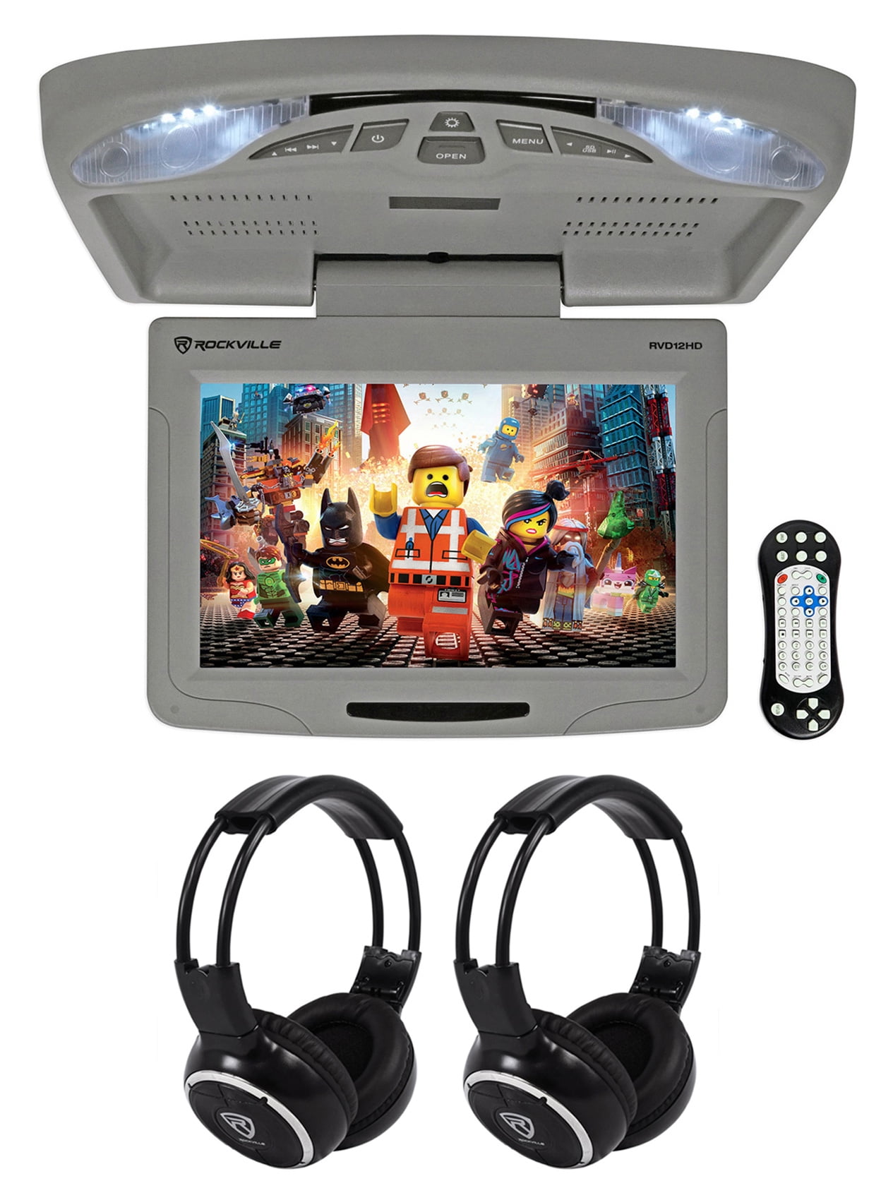 Rockville RVD12HDGR 12" Grey Flip Down Car Monitor DVD/USB/SD Player