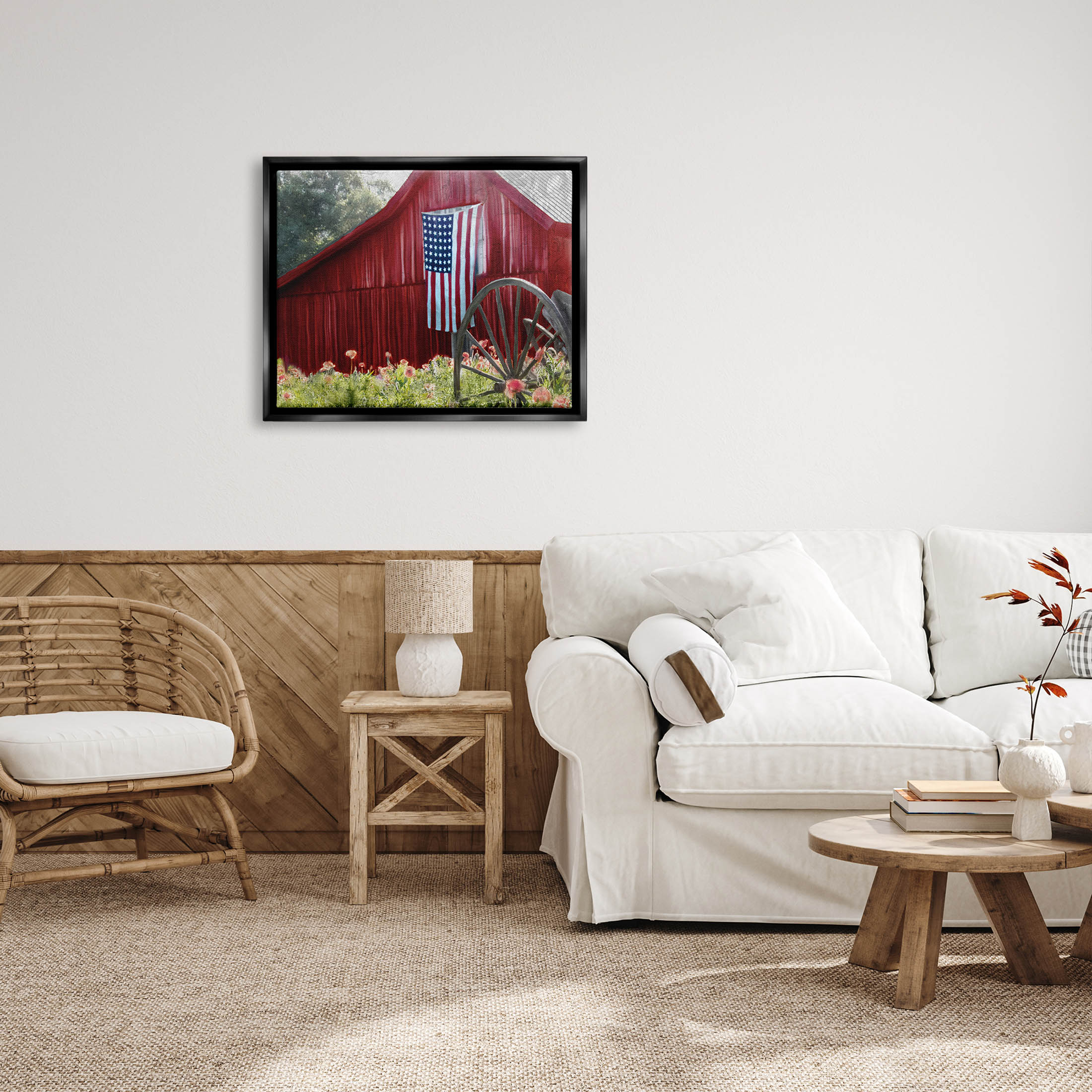 Country Farm Meadow Americana Town & City Graphic Art Jet Black Framed Art Print Wall Art