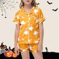 thumbnail image 2 of Gelikeya Cute Pjs for Teen Girls Size 6-7 Halloween Pajamas Button Down Shirts Shorts 2pcs Outfits Halloween Nighie Gifts Preppy Pjs 2-13Y (Orange, 6-7 Years), 2 of 5