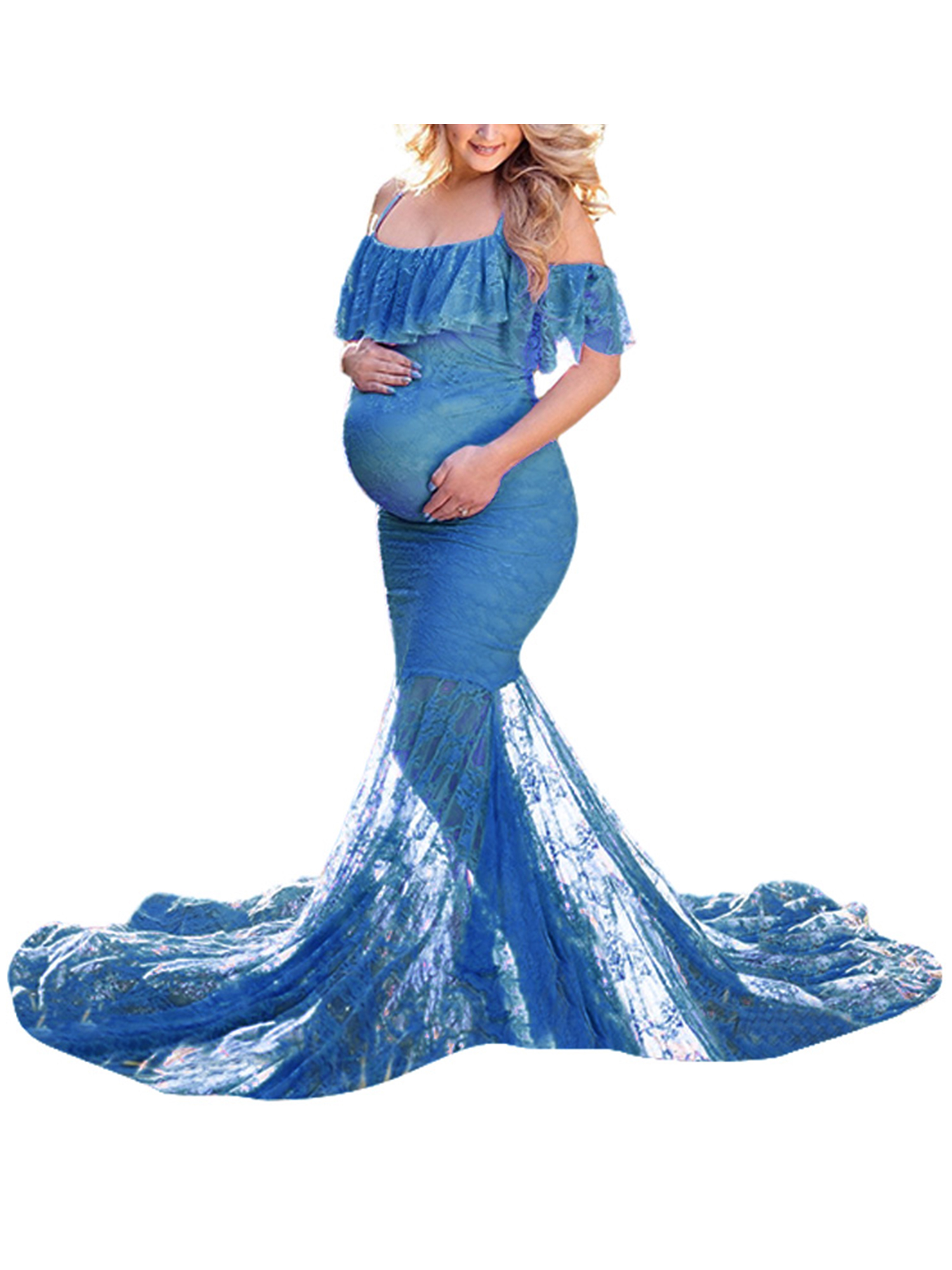 Maternity Dress with Train Off Shoulder Maxi Pregnant Prom Dress or Baby Shower Photography Gowns
