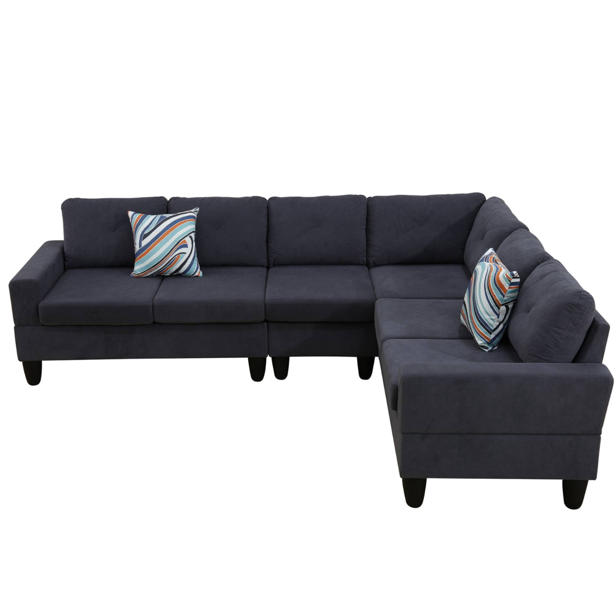 L Shaped Sofa Couch U Shaped Sectional Corner Sofa 6-Seater Furniture Modular Couches for Living room, Dark Grey