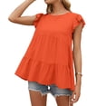 thumbnail image 4 of Camiseta de mujer Verano Encaje Cuello redondo Manga corta Casual Top suelto, Naranja, L sidaley AP001322-19, 4 of 7