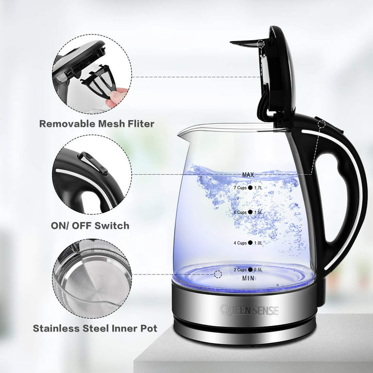 Electric Kettle, 1.8L Glass Boiler Coffee Pot, Water Boiler & Heater, 7 Big  Cups with Quick Boil, Auto Shut Off & Boil-Dry Protection 