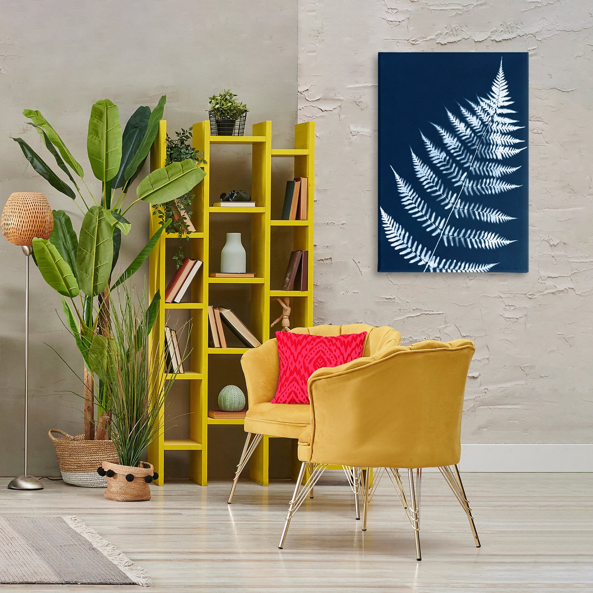 Stupell Industries Blue Fern Impression Botanical & Floral Painting Gallery Wrapped Canvas Art Print Wall Art, 24 x 36